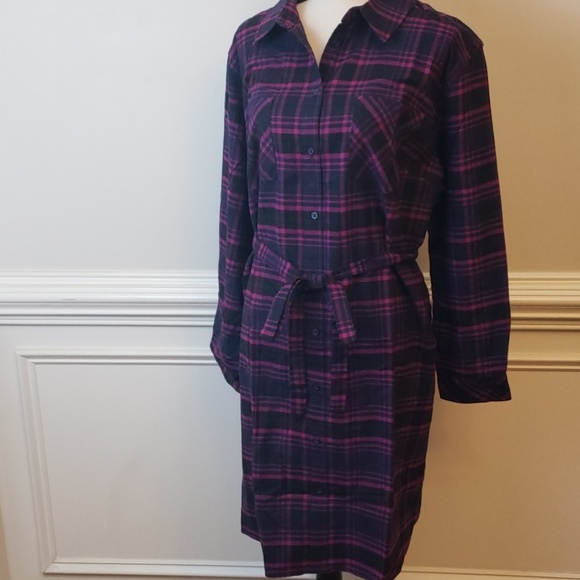 Navy/pink Button Front Shirt Dress - Picture 4 of 8